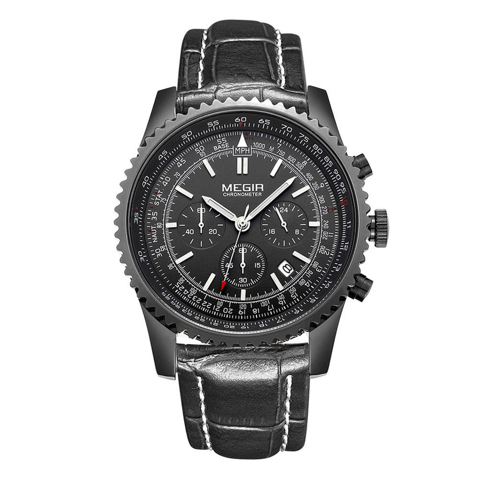 Часы Megir Aviator Chronometer черные купить